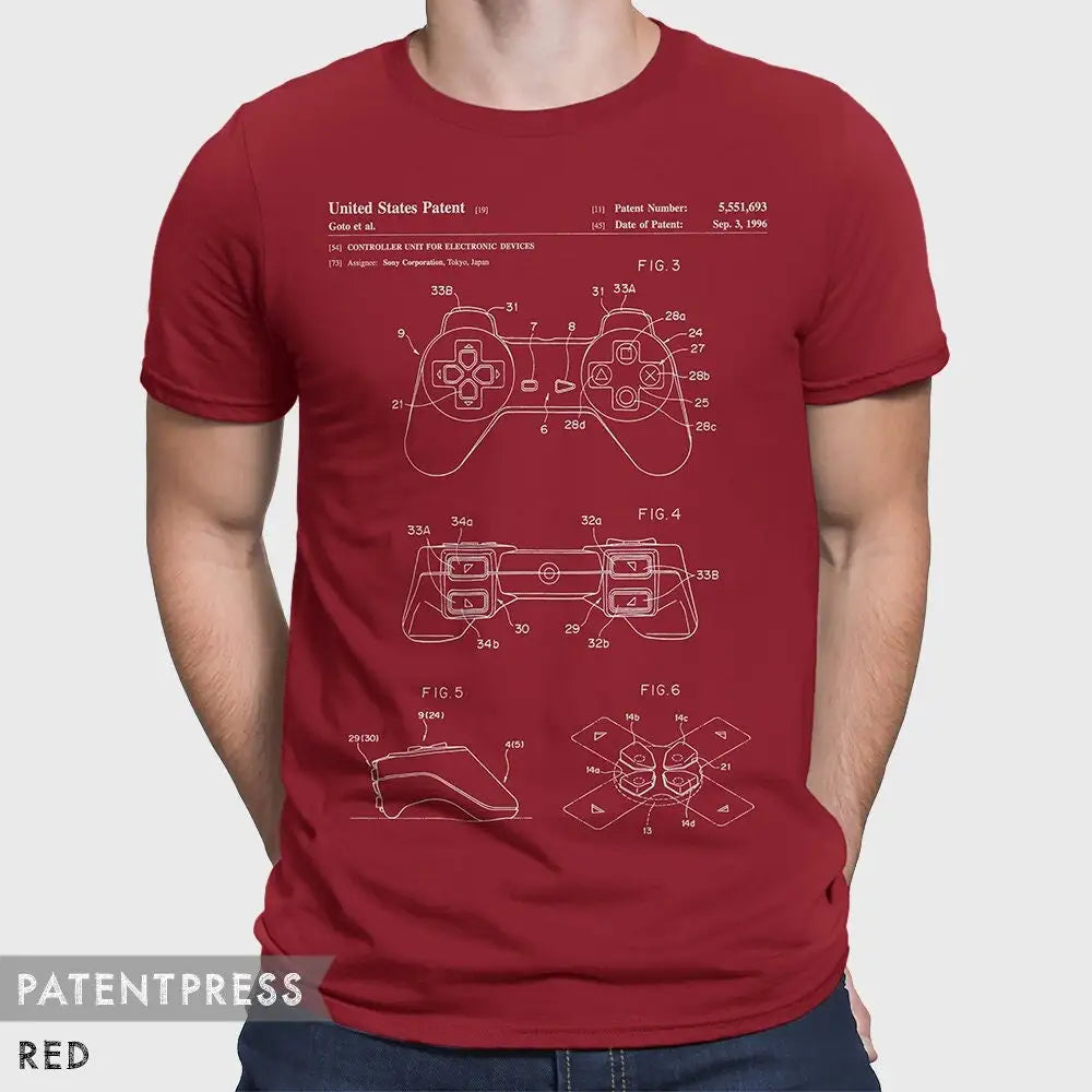 PS1 Controller Patent T Shirt For Retro Gamer 1990s Nostalgia Videogamer Video Game Room Streamer P542