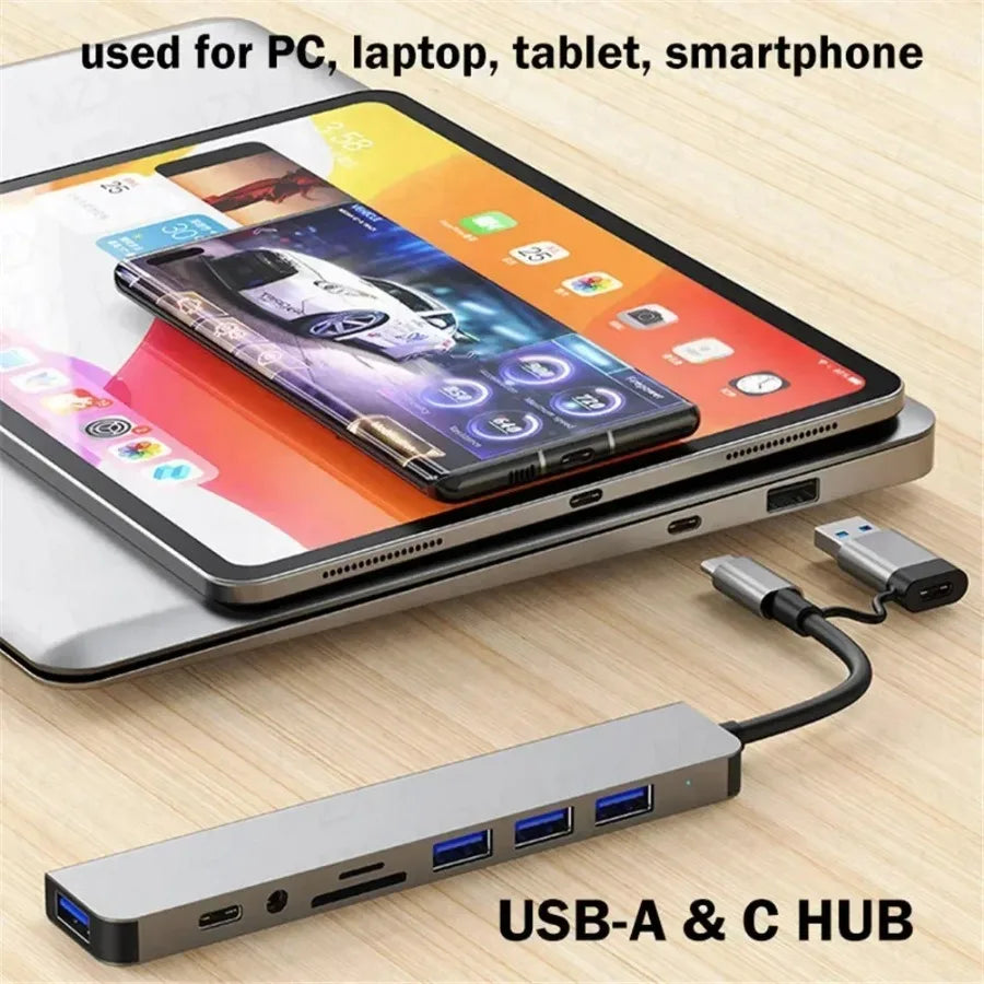 7/8 In1 USB C Hub Expander Multiport Adapter Type C Splitter Dock USB 3 Port for Xiaomi Phone Tablet Fast Data Transfer