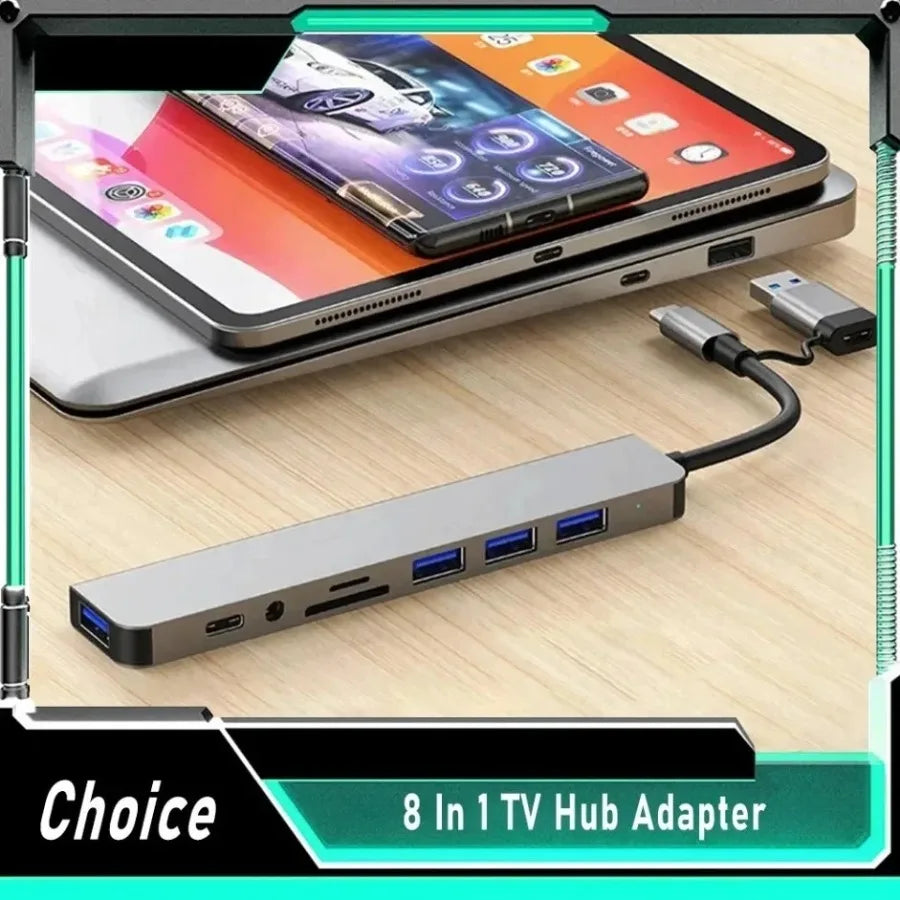 7/8 In1 USB C Hub Expander Multiport Adapter Type C Splitter Dock USB 3 Port for Xiaomi Phone Tablet Fast Data Transfer