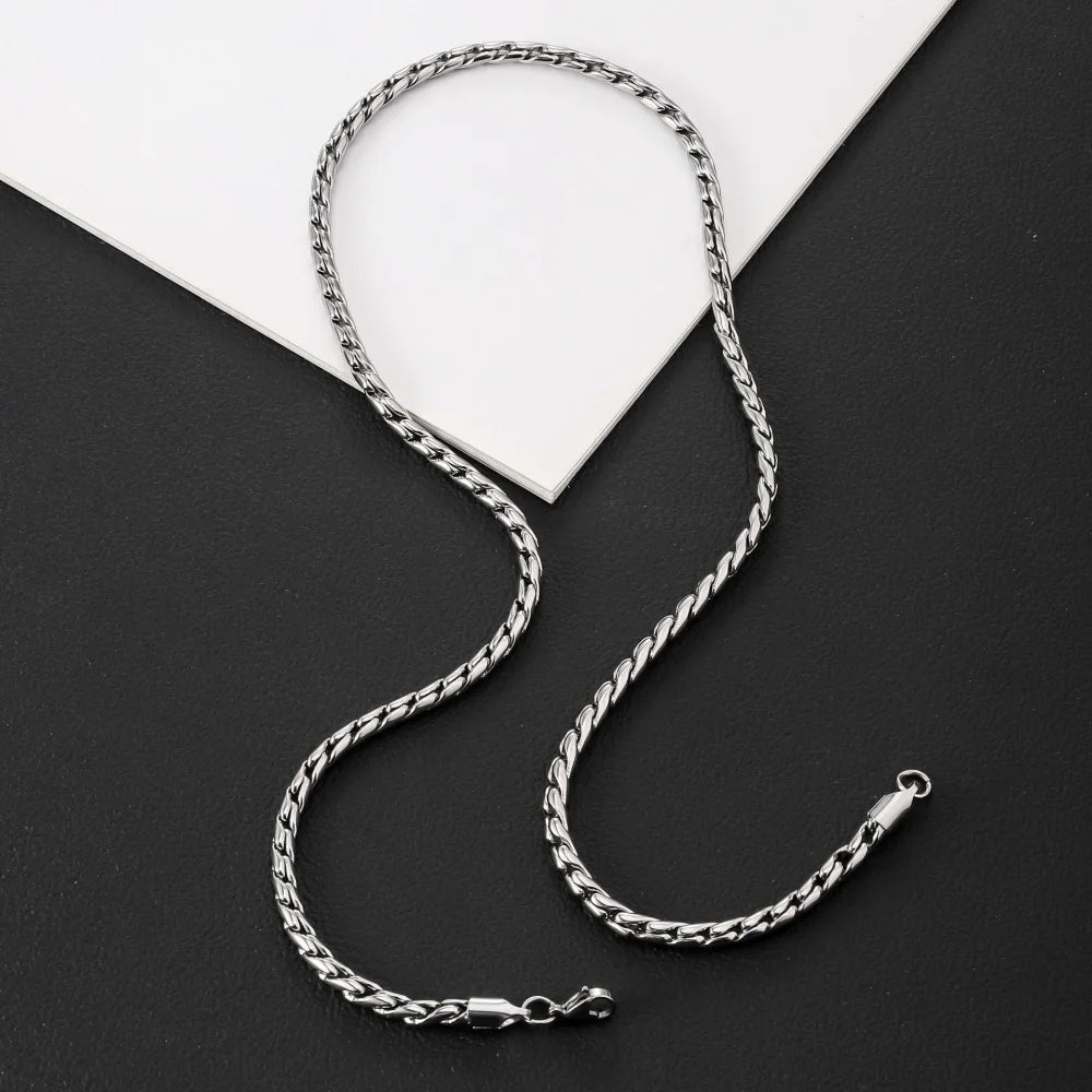 3mm Retro Men Stainless Steel Twisted Cuba Chain Necklace Simple Titanium Steel Necklace Hip Hop Jewelry Trendy Accessories