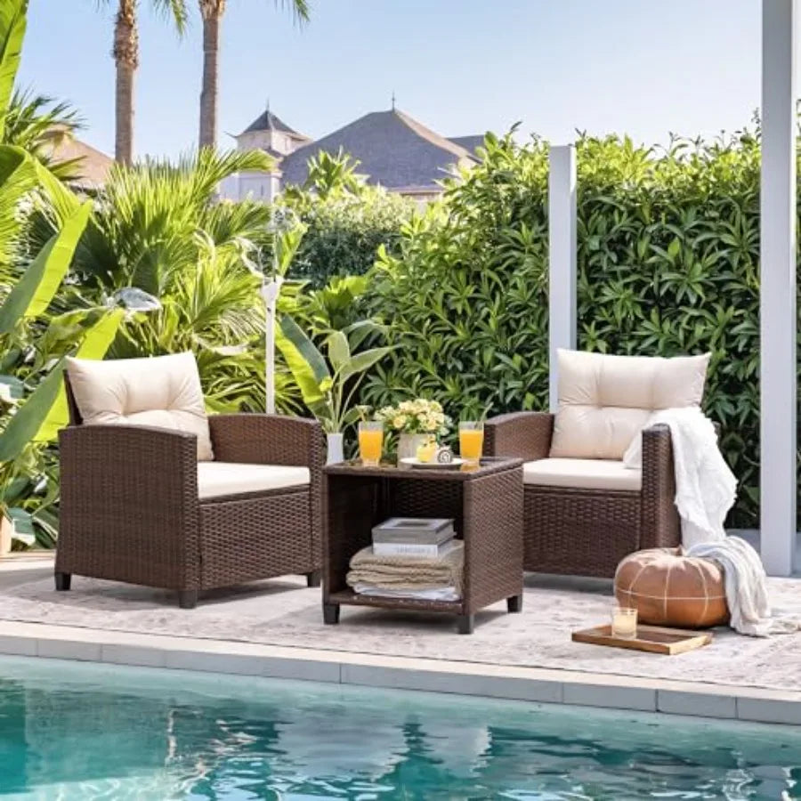 Devoko 3 Pieces Patio Furniture Set PE Rattan Wicker Patio Set with Two Outdoor Chairs and Table Upgraded Patio Chairs and Tabl
