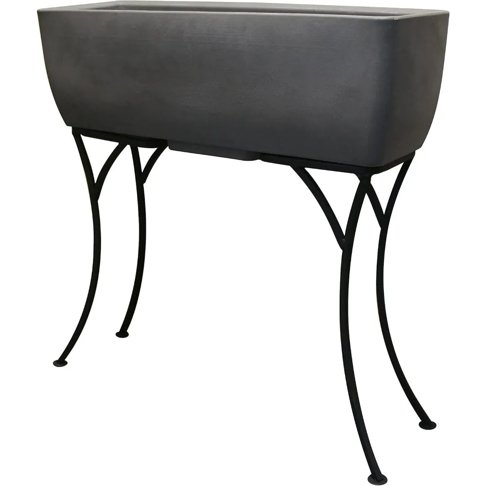30" Long Elevated Rectangular Garden Planter with Wrought Iron Stand, Graphite - Durable, Stylish, and Weather-Resistant