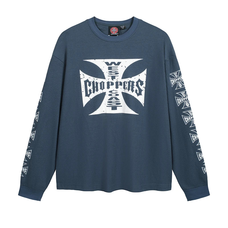Waffle Long Sleeve West Coast Choppers Cross T Shirt Men Women Vintage Quick Dry Breathe Black Gray Blue Loose T-shirt Tops Tee