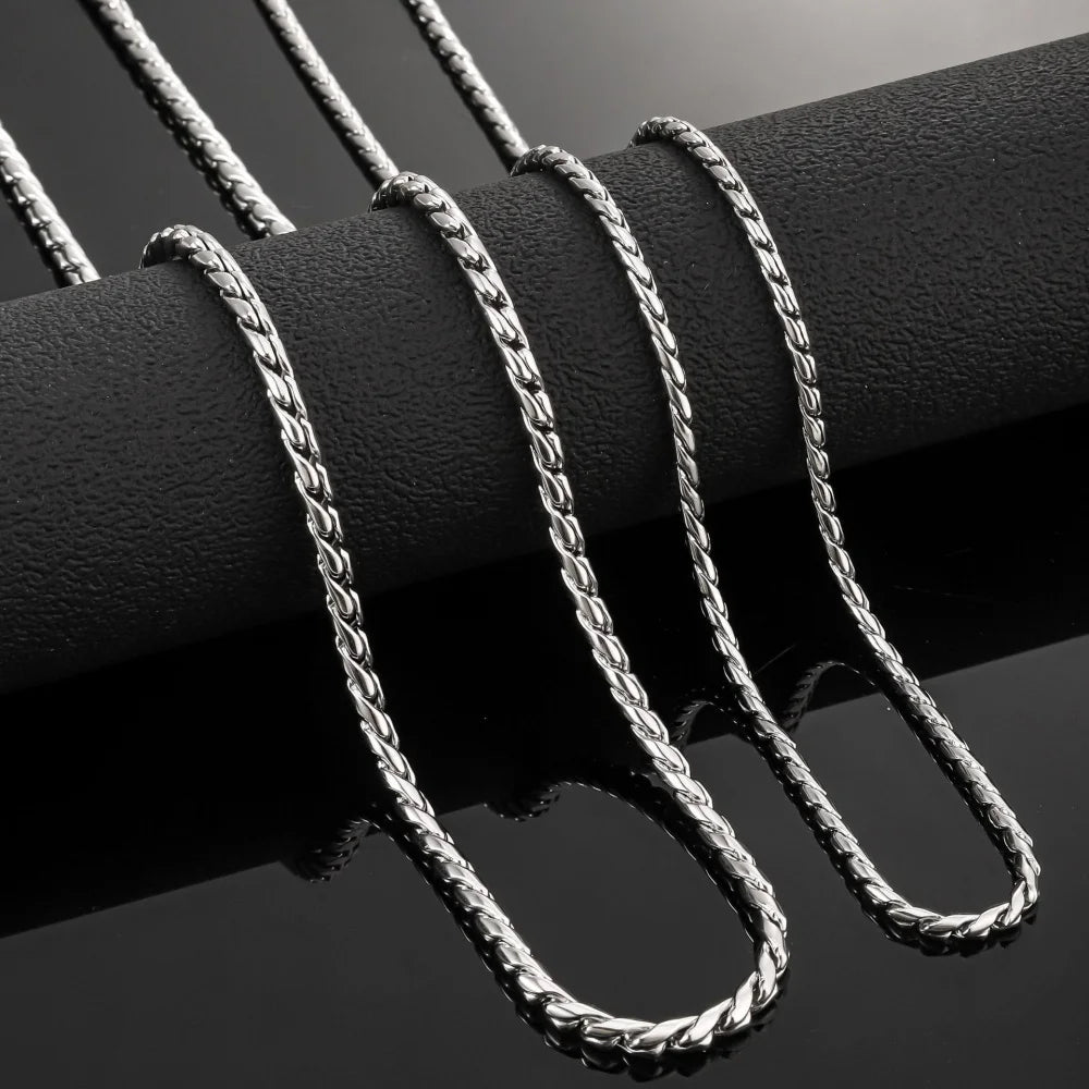 3mm Retro Men Stainless Steel Twisted Cuba Chain Necklace Simple Titanium Steel Necklace Hip Hop Jewelry Trendy Accessories