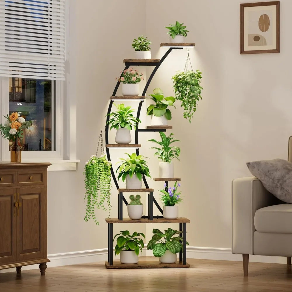 Plant Stand Indoor with Grow Lights, 9 Tiered Metal Plant Shelf, 63" Tall Plant Stand for Indoor Plants Multiple