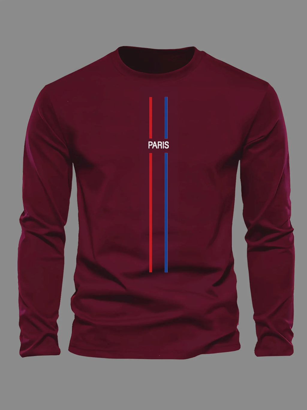 100% pure cotton men's long sleeved round neck loose casual Paris pattern printed spring and autumn versatile T-shirt top