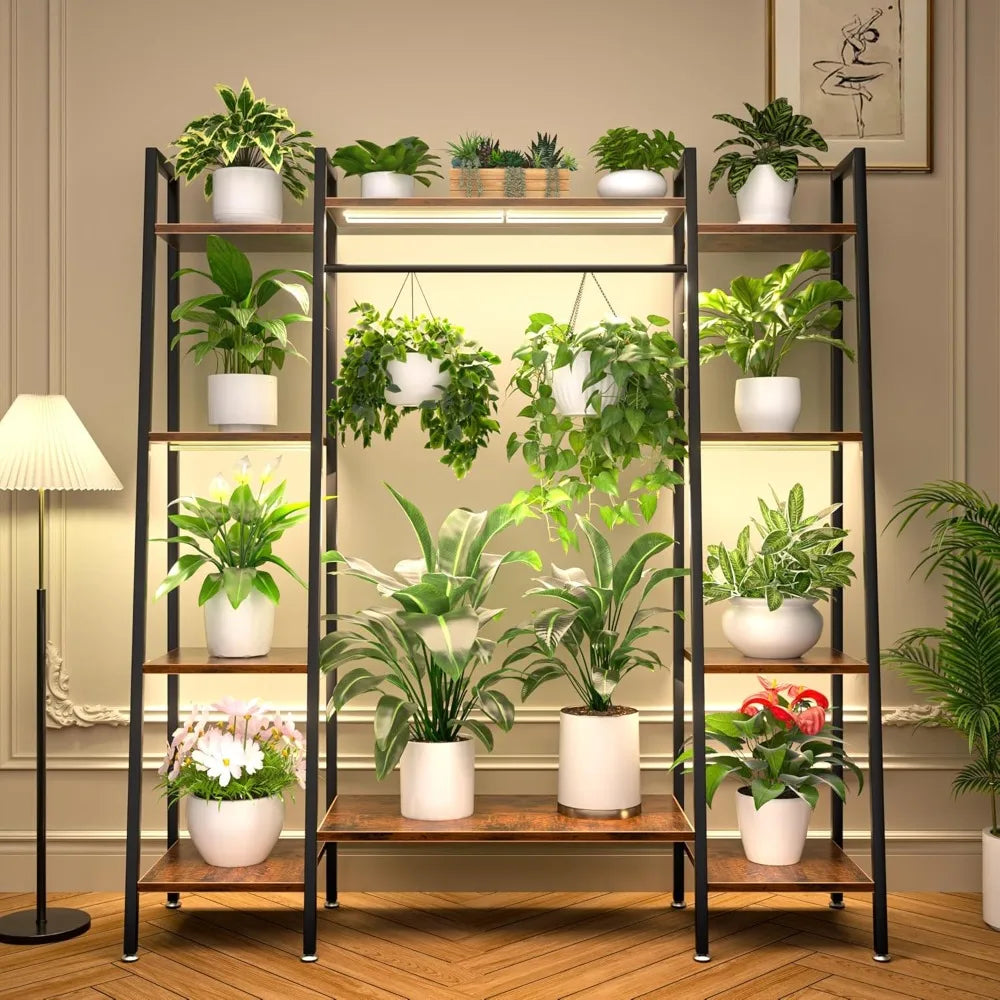 Stand Indoor with Grow Lights, 6 Tiered Metal Shelf, 55" Large  Stand for Indoor  Multiple, Corner