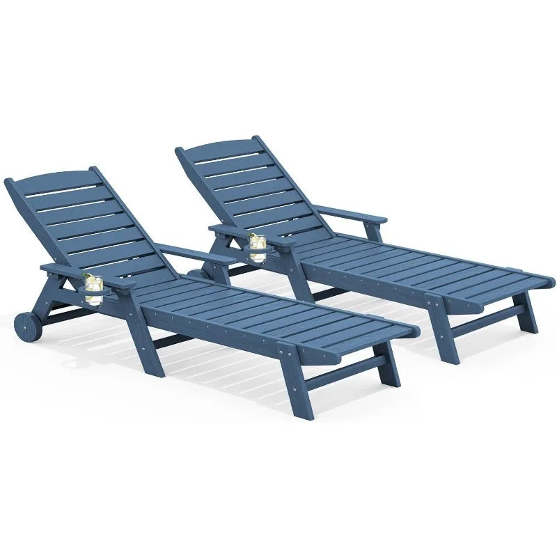 Patio Chaise Lounge Chair Set Of 2, 78'' Long 5-Positions Adjustable HDPE Outdoor Lounger For Pool, Poly Lounge Chair