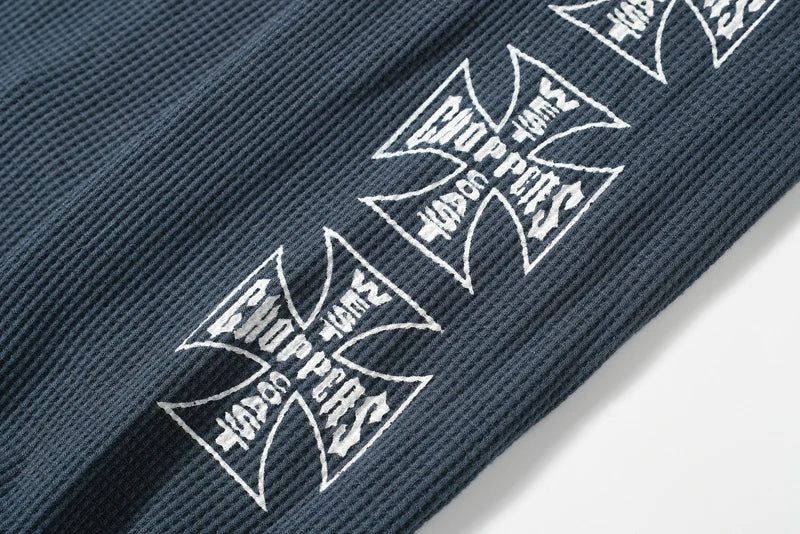 Waffle Long Sleeve West Coast Choppers Cross T Shirt Men Women Vintage Quick Dry Breathe Black Gray Blue Loose T-shirt Tops Tee
