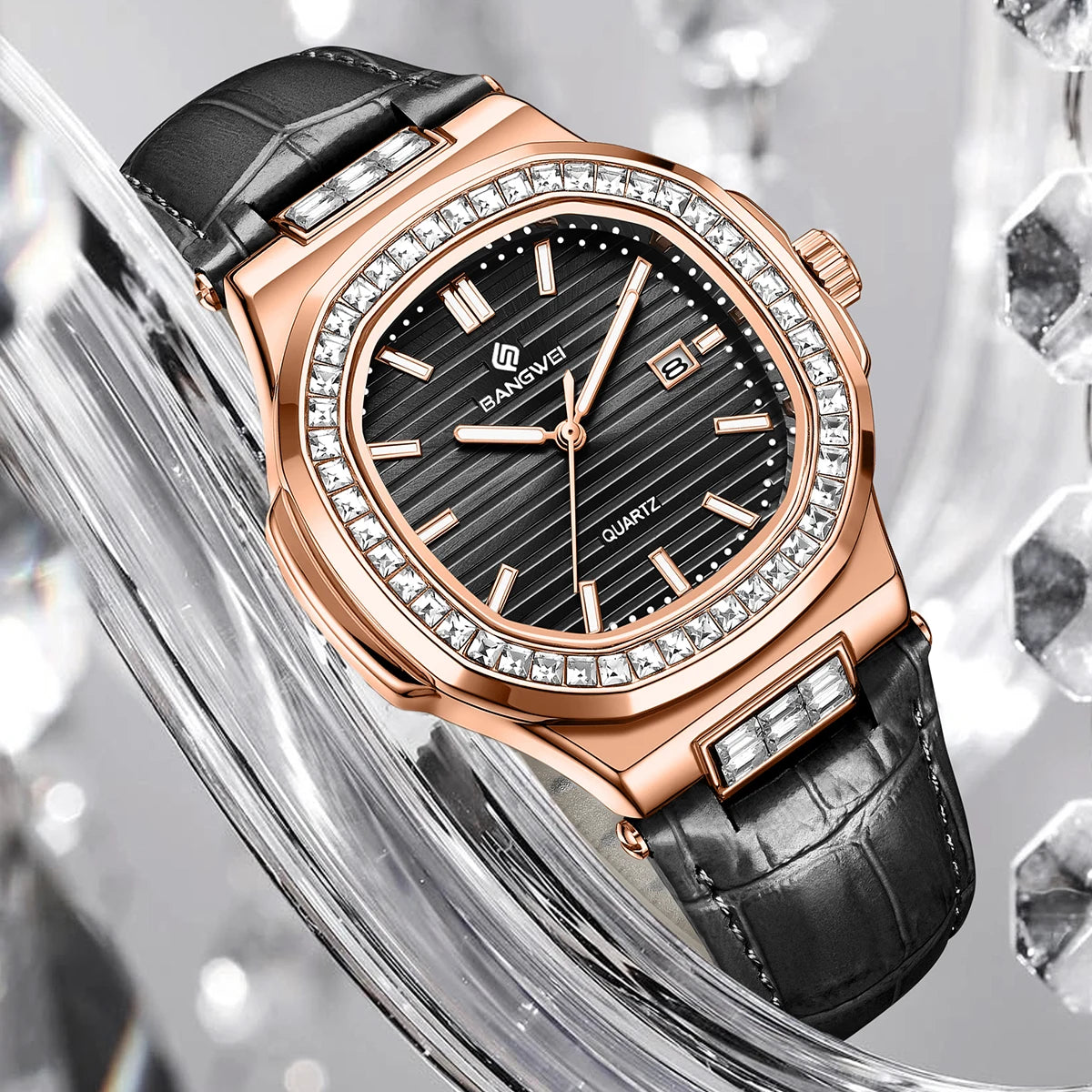LIGE Bangwei Fashion Simple Quartz Woman Watch Diamond Watches Auto Date Waterproof Leather Casual Sport Women's Wristwatch Gift