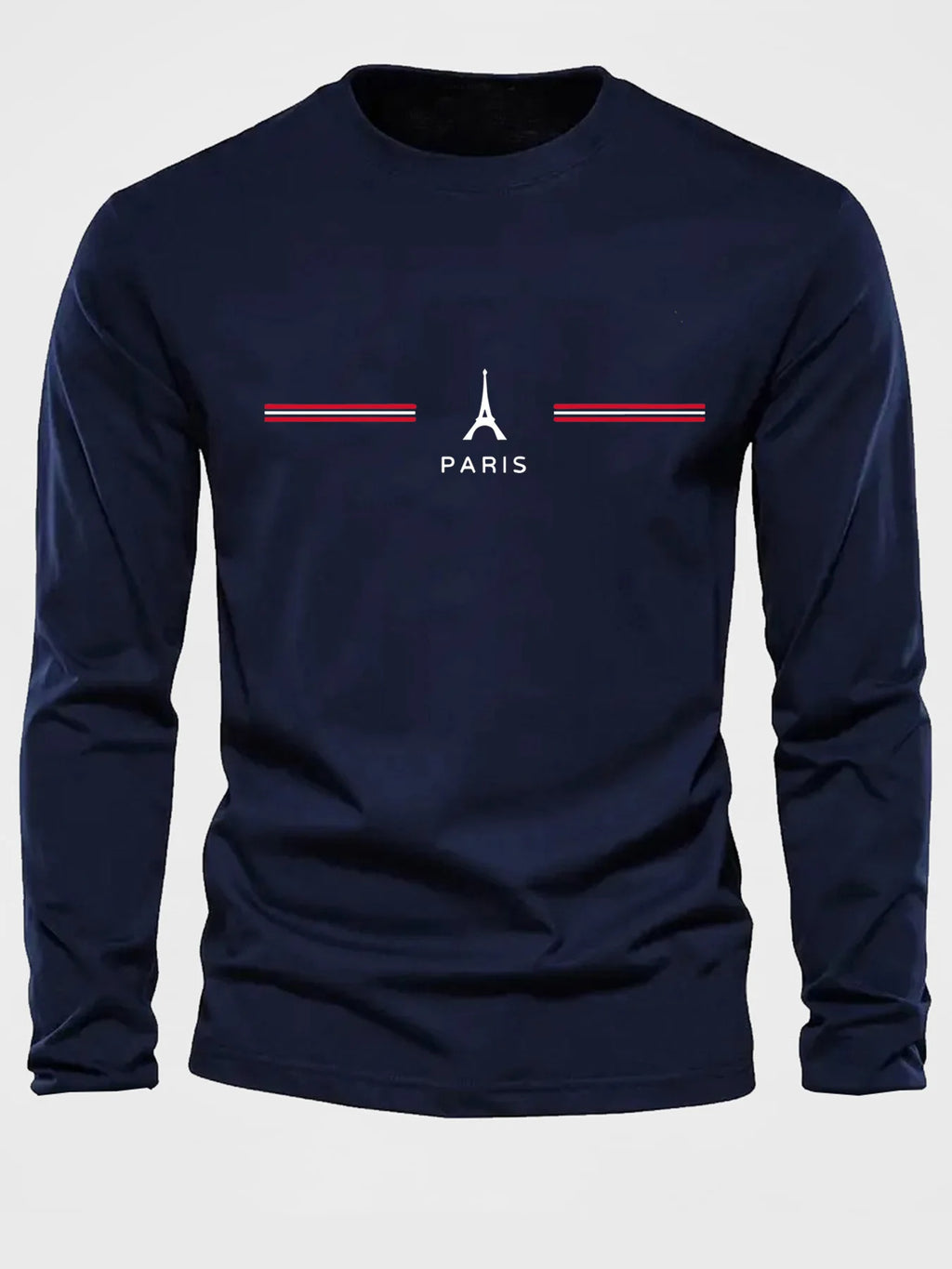 100% pure cotton men's long sleeved round neck loose casual Paris pattern print spring and autumn versatile T-shirt top