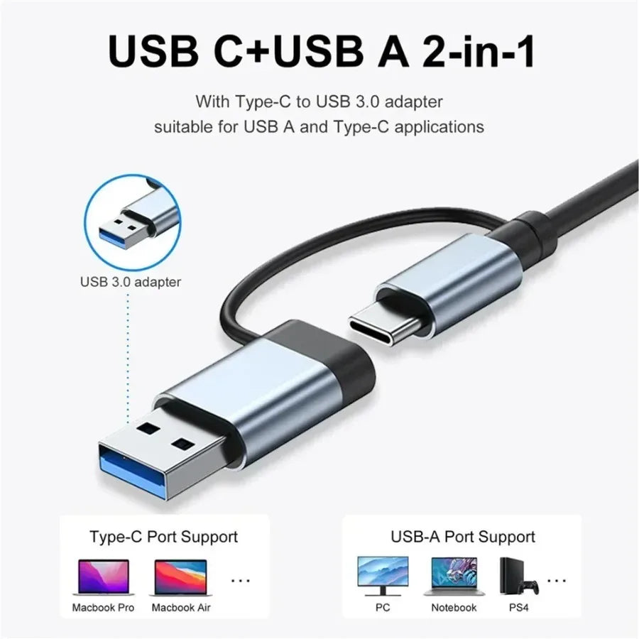 7/8 In1 USB C Hub Expander Multiport Adapter Type C Splitter Dock USB 3 Port for Xiaomi Phone Tablet Fast Data Transfer