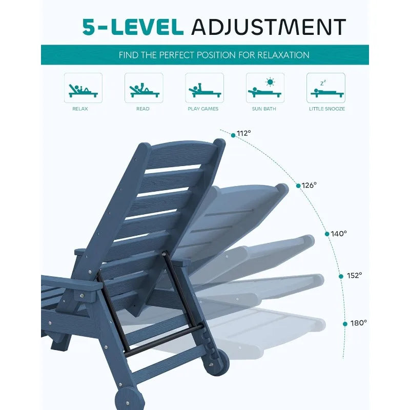 Patio Chaise Lounge Chair Set Of 2, 78'' Long 5-Positions Adjustable HDPE Outdoor Lounger For Pool, Poly Lounge Chair