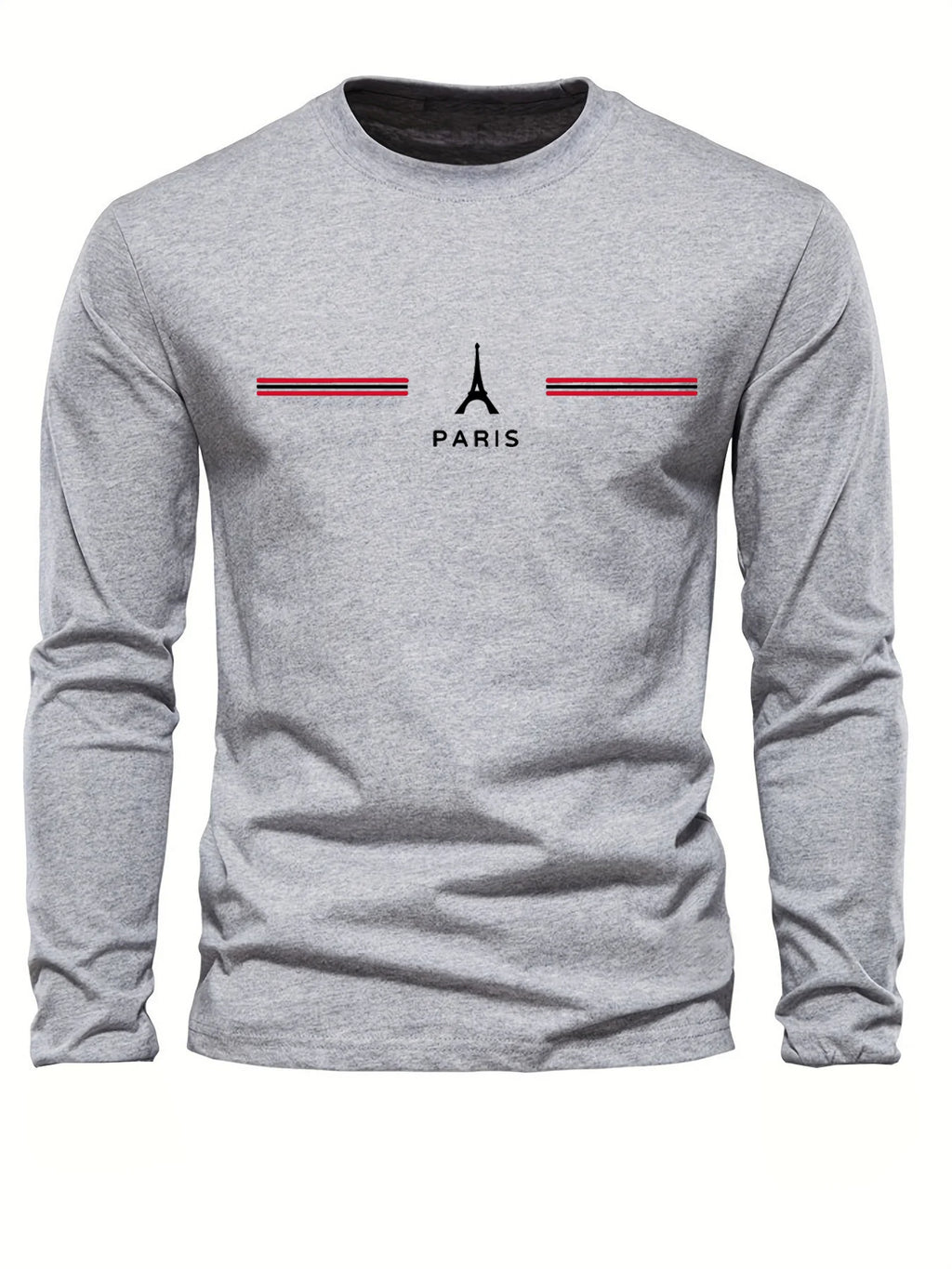 100% pure cotton men's long sleeved round neck loose casual Paris pattern print spring and autumn versatile T-shirt top