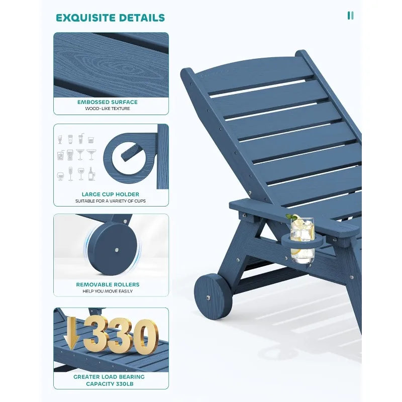 Patio Chaise Lounge Chair Set Of 2, 78'' Long 5-Positions Adjustable HDPE Outdoor Lounger For Pool, Poly Lounge Chair