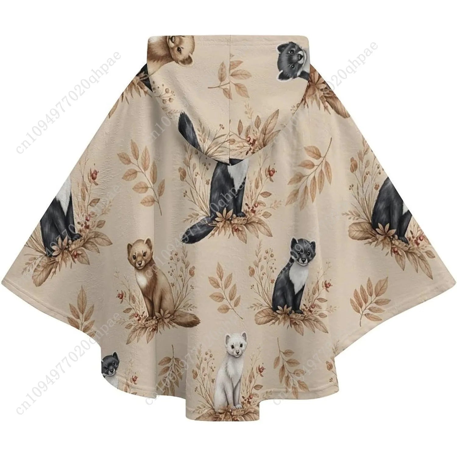 Cozy Flannel Blanket Sweater,Animals Leaves Pattern Oversized Hoodie With Pockets For Kids And Teenagers