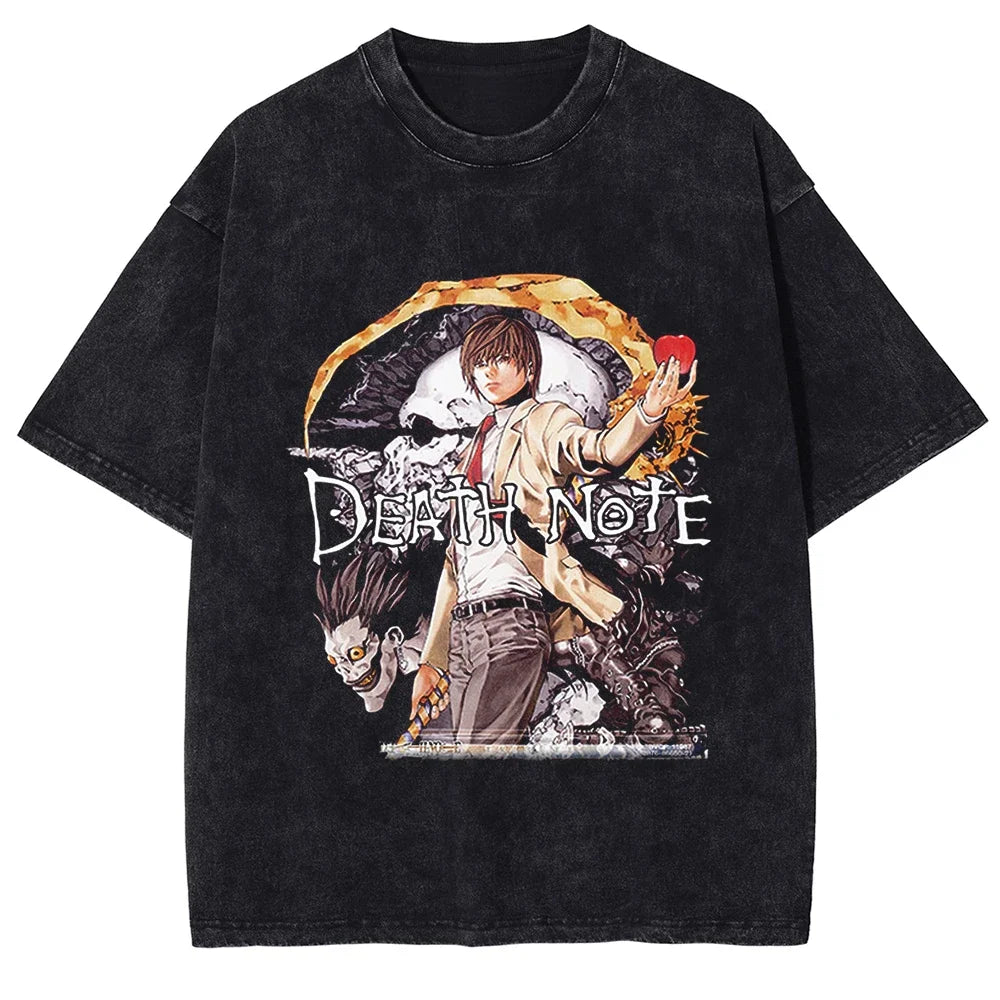 DEATH NOTE Graphic T-shirt Yagami Light Anime Print Vintage Washed Oversized T Shirt Men Women Clothing Cotton Short Sleeve Tees