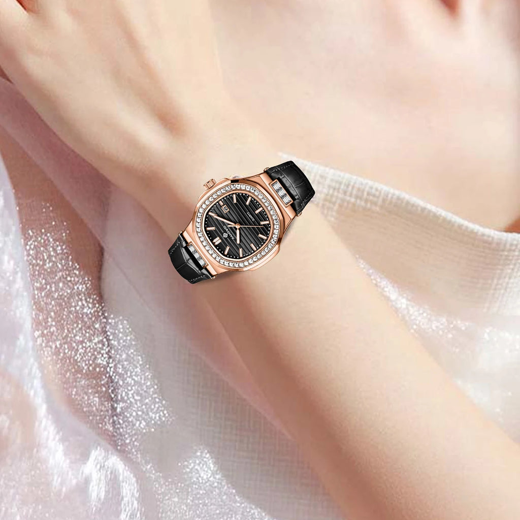LIGE Bangwei Fashion Simple Quartz Woman Watch Diamond Watches Auto Date Waterproof Leather Casual Sport Women's Wristwatch Gift