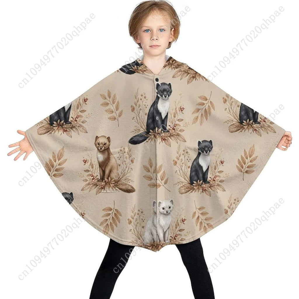 Cozy Flannel Blanket Sweater,Animals Leaves Pattern Oversized Hoodie With Pockets For Kids And Teenagers