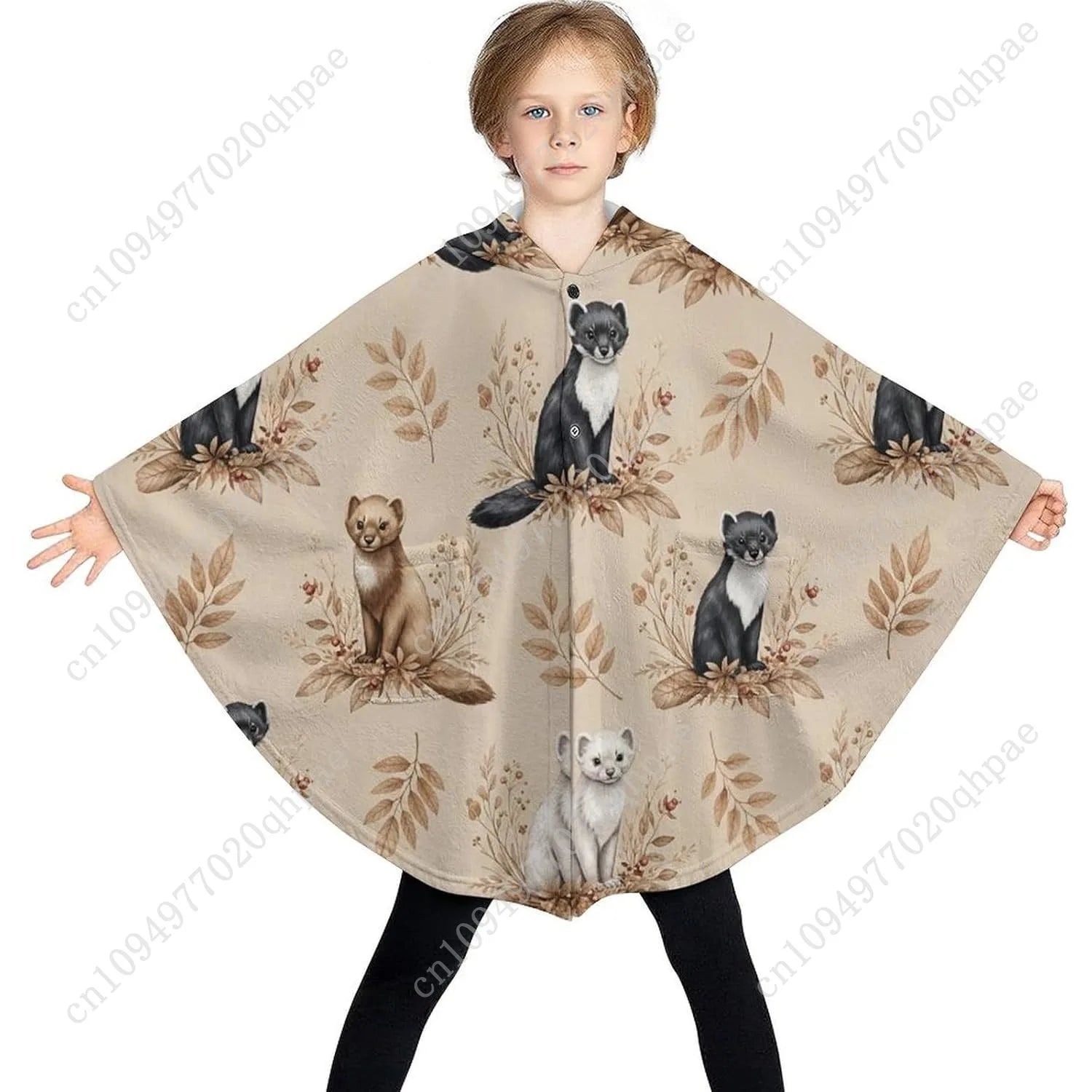 Cozy Flannel Blanket Sweater,Animals Leaves Pattern Oversized Hoodie With Pockets For Kids And Teenagers
