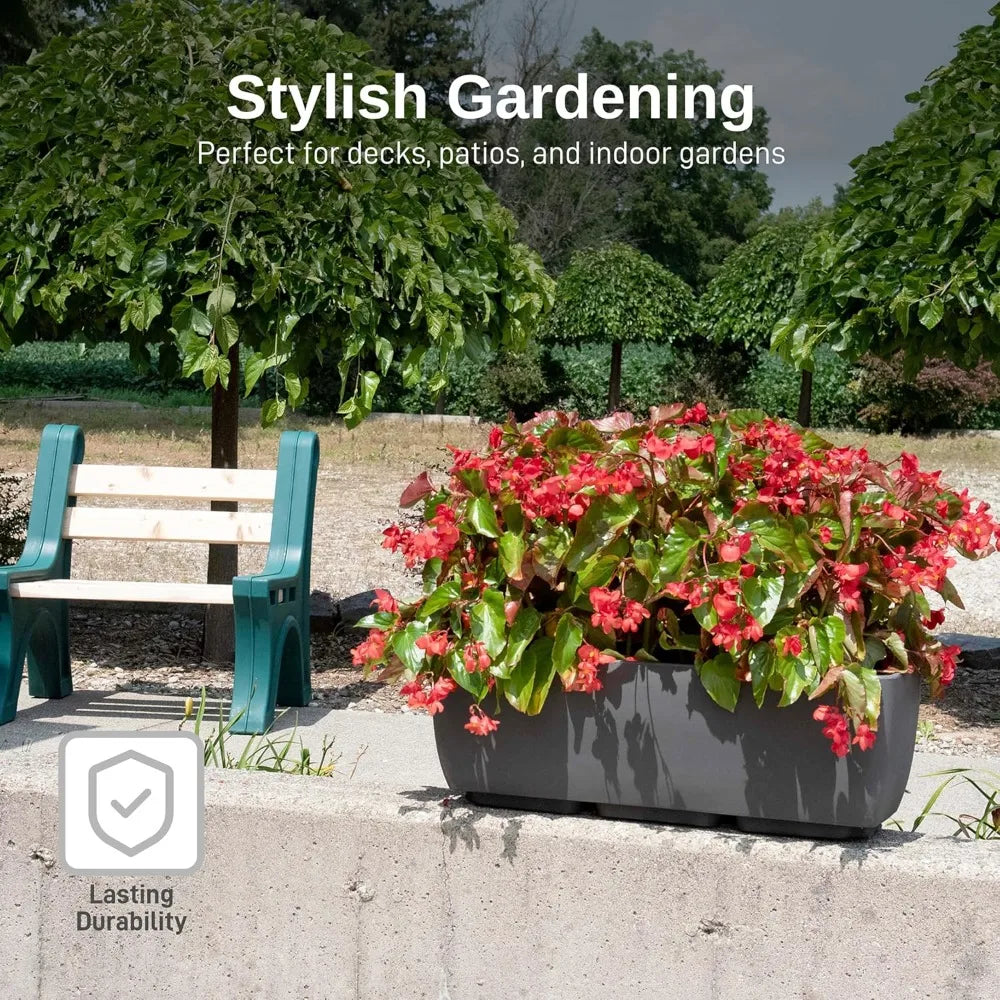 30" Long Elevated Rectangular Garden Planter with Wrought Iron Stand, Graphite - Durable, Stylish, and Weather-Resistant