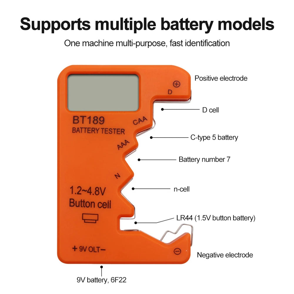 BT189 9V Battery Tester AA AAA Universal Digital Battery Tester Coin Cell Battery Tester Electricity Testing Tools