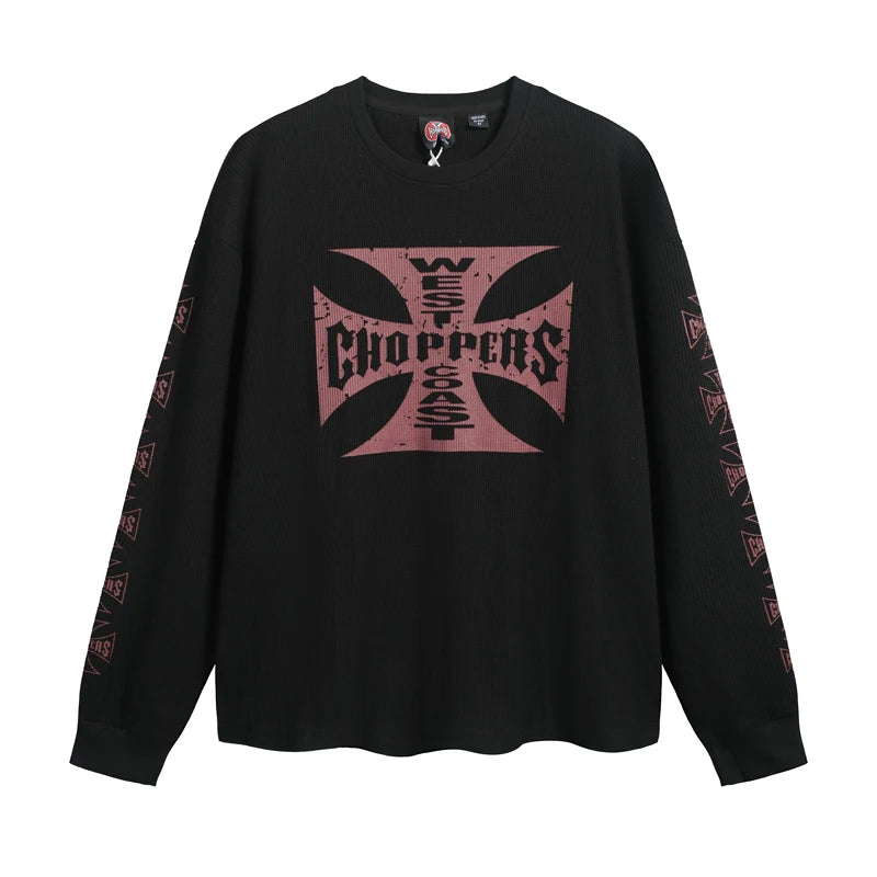 Waffle Long Sleeve West Coast Choppers Cross T Shirt Men Women Vintage Quick Dry Breathe Black Gray Blue Loose T-shirt Tops Tee