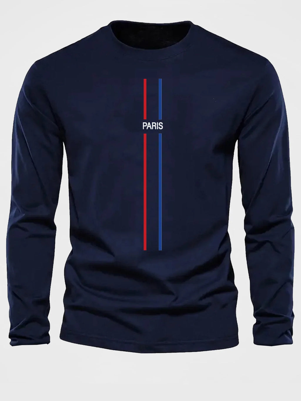 100% pure cotton men's long sleeved round neck loose casual Paris pattern printed spring and autumn versatile T-shirt top