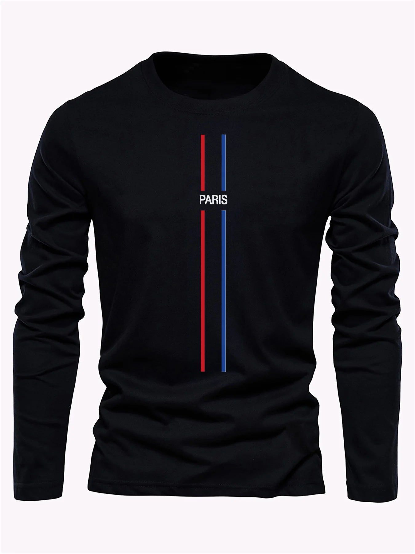 100% pure cotton men's long sleeved round neck loose casual Paris pattern printed spring and autumn versatile T-shirt top