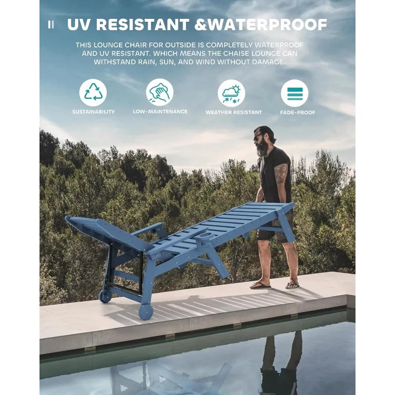 Patio Chaise Lounge Chair Set Of 2, 78'' Long 5-Positions Adjustable HDPE Outdoor Lounger For Pool, Poly Lounge Chair
