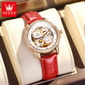 OLEVS 6612 Fashion Women's Watches Lucky Four-Leaf Clover Dial Original Brand Automatic Mechanical Wristwatch Ceramics Strap