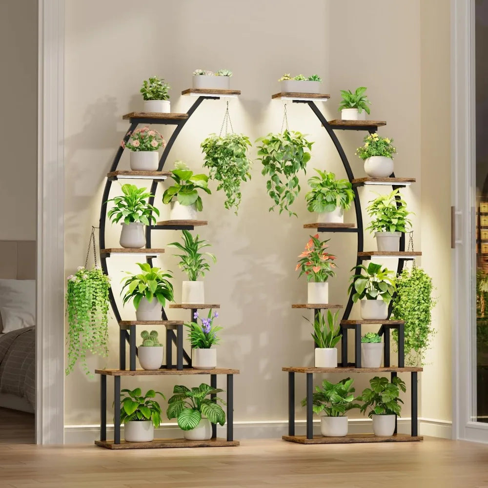 Plant Stand Indoor with Grow Lights, 9 Tiered Metal Plant Shelf, 63" Tall Plant Stand for Indoor Plants Multiple