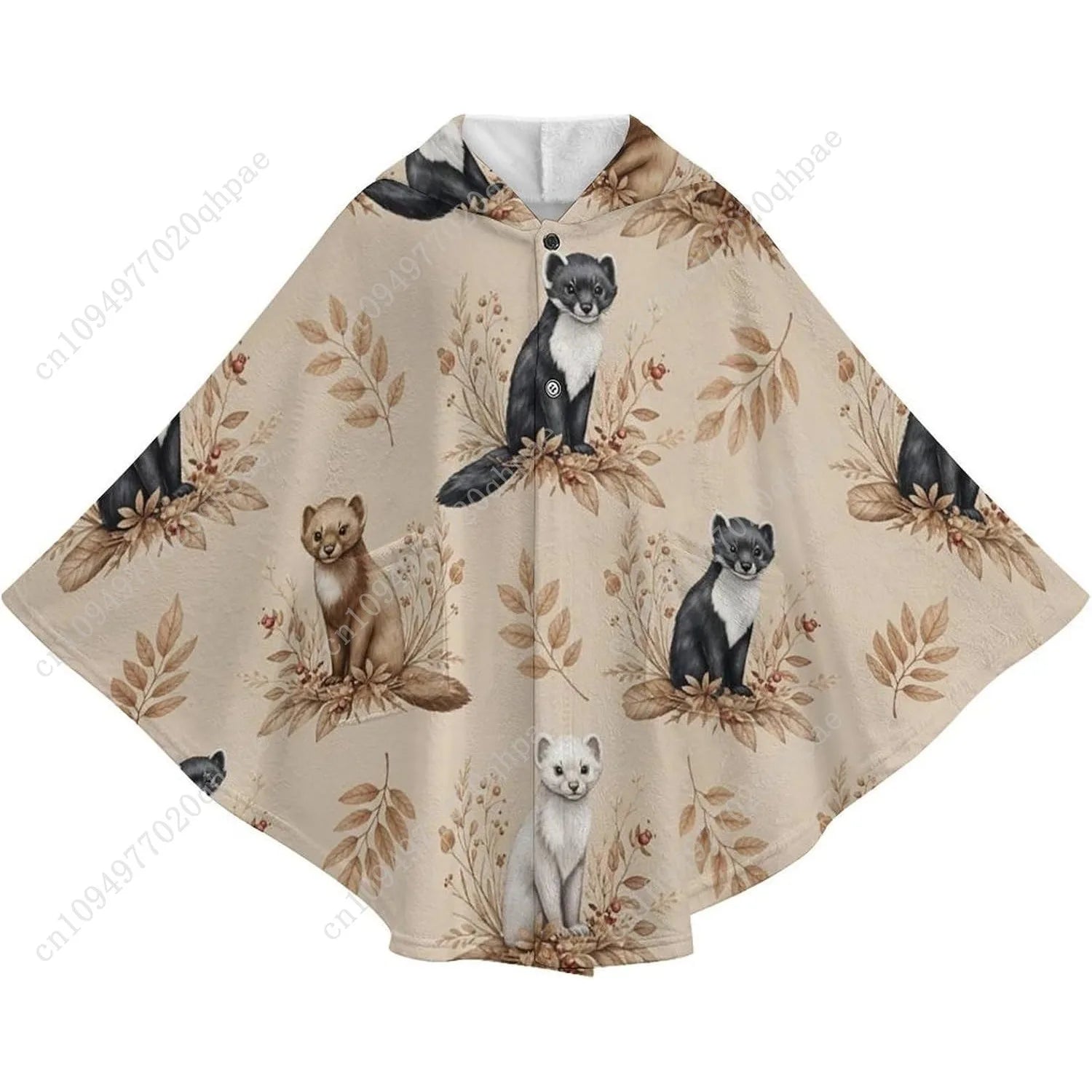 Cozy Flannel Blanket Sweater,Animals Leaves Pattern Oversized Hoodie With Pockets For Kids And Teenagers