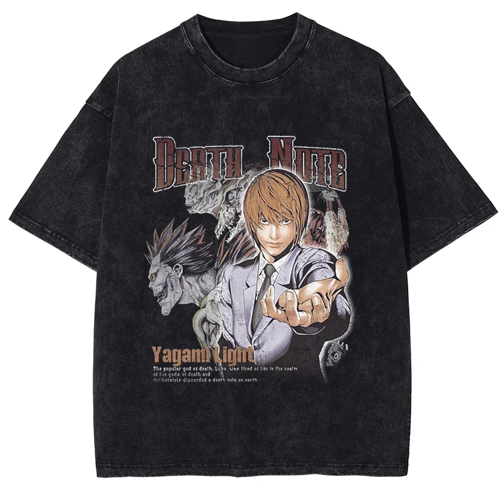DEATH NOTE Graphic T-shirt Yagami Light Anime Print Vintage Washed Oversized T Shirt Men Women Clothing Cotton Short Sleeve Tees
