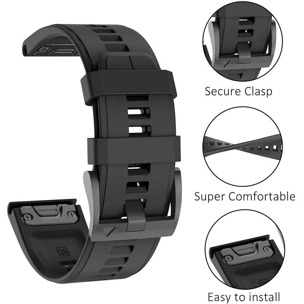 22 26mm Silicone Watch Band for Garmin Fenix 8 E 7 7X 6X 6 Pro 5 5X Plus Epix Enduro 3 Instinct 3 2X 970 965 Quick Release Strap
