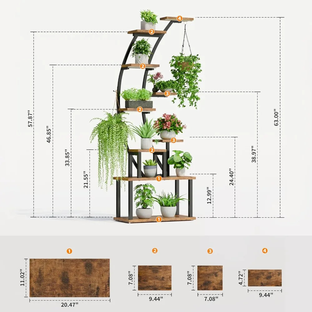 Plant Stand Indoor with Grow Lights, 9 Tiered Metal Plant Shelf, 63" Tall Plant Stand for Indoor Plants Multiple