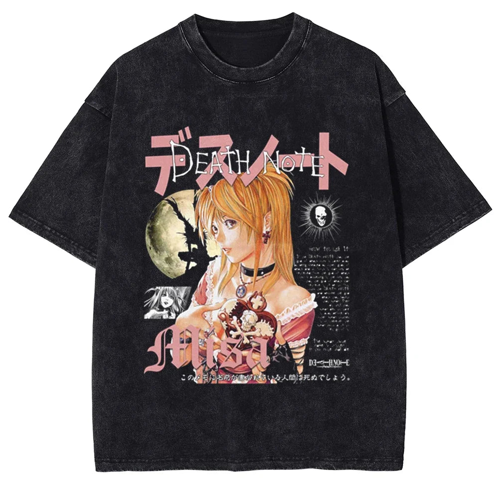 DEATH NOTE Graphic T-shirt Yagami Light Anime Print Vintage Washed Oversized T Shirt Men Women Clothing Cotton Short Sleeve Tees