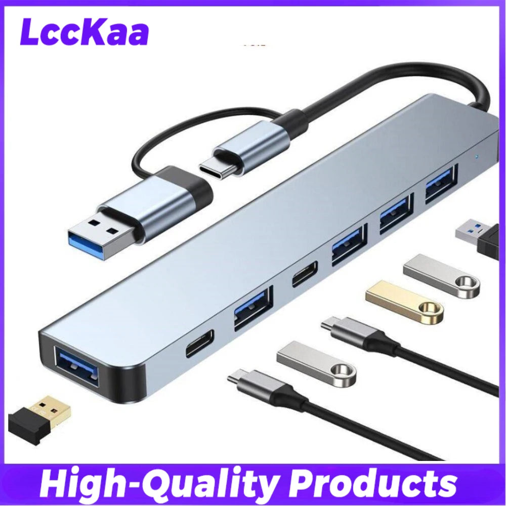 7/8 In1 USB C Hub Expander Multiport Adapter Type C Splitter Dock USB 3 Port for Xiaomi Phone Tablet Fast Data Transfer