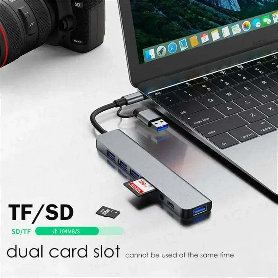 7/8 In1 USB C Hub Expander Multiport Adapter Type C Splitter Dock USB 3 Port for Xiaomi Phone Tablet Fast Data Transfer