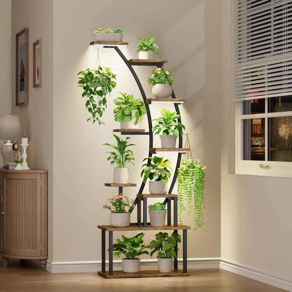 Plant Stand Indoor with Grow Lights, 9 Tiered Metal Plant Shelf, 63" Tall Plant Stand for Indoor Plants Multiple