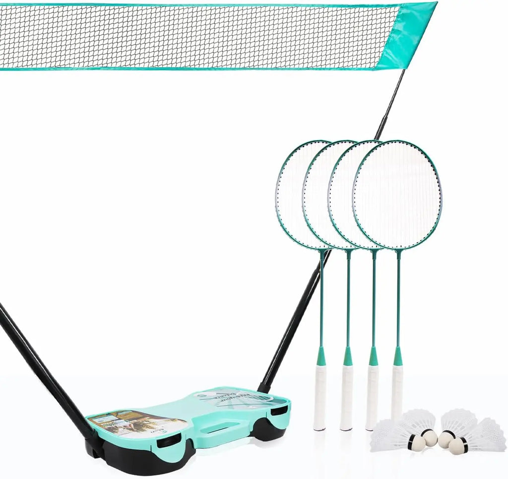 Portable Badminton Set with Net, 4 Rackets, Birdies & Storage Box for Outdoor Games